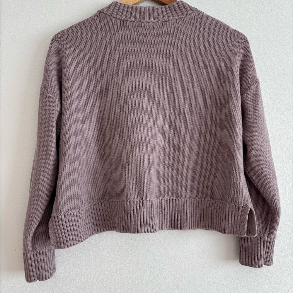 Quince 100% Organic Cotton Cropped Cardigan / Lilac Button-Up Women's Cardigan - Picture 7 of 10
